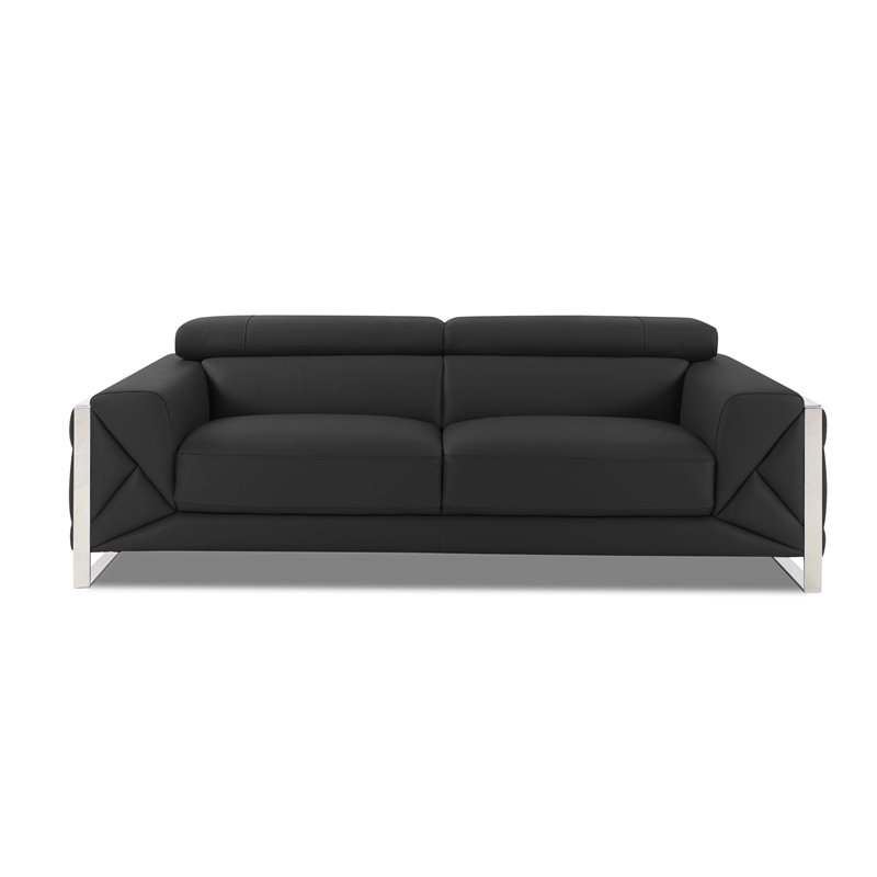 Titan Furnishings Modern Genuine Italian Leather Sofa in Dark Gray