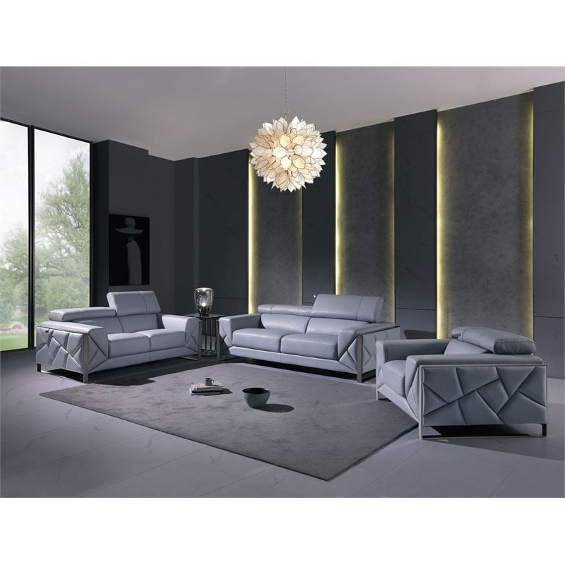Titan Furnishings Modern Genuine Italian Leather Sofa Set in Light Blue