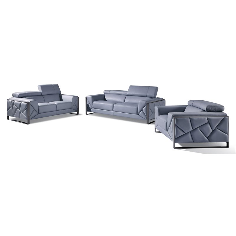 Titan Furnishings Modern Genuine Italian Leather Sofa Set in Light Blue