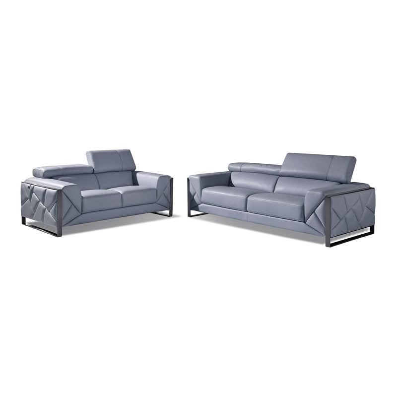 Titan Furnishings Modern Genuine Italian Leather Sofa and Loveseat in Light Blue