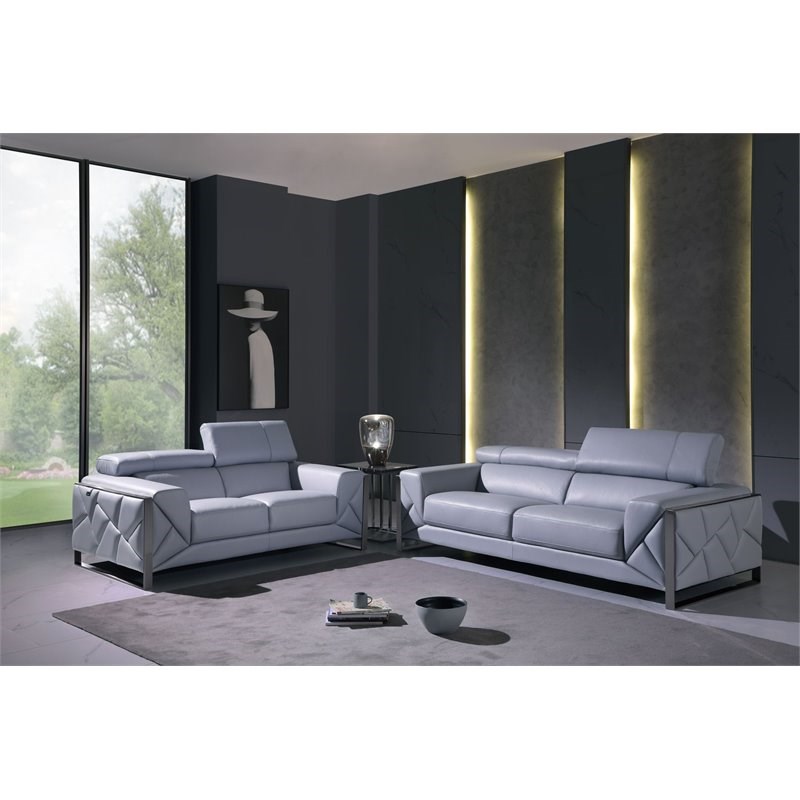 Titan Furnishings Modern Genuine Italian Leather Sofa and Loveseat in Light Blue