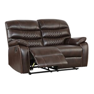 titan furnishings transitional faux leather loveseat in dark brown color