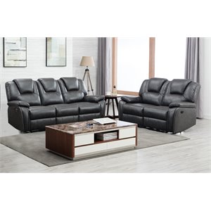 titan furnishings faux leather power reclining sofa and loveseat in gray