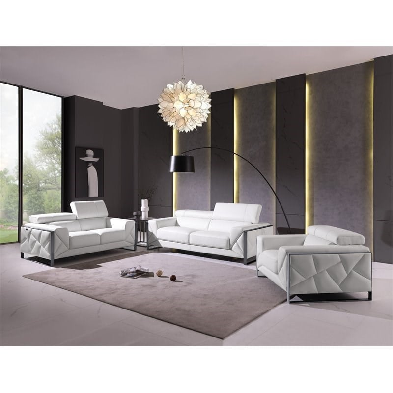 Titan Furnishings Modern Genuine Italian Leather Upholstered Sofa Set in White