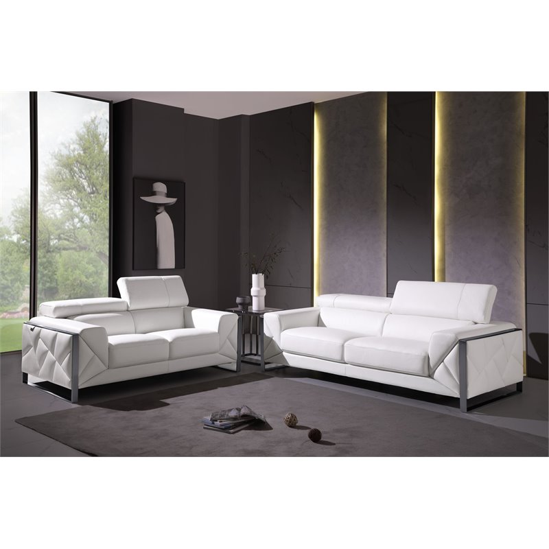 Titan Furnishings Modern Genuine Italian Leather Sofa and Loveseat in White