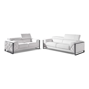 Titan Furnishings Modern Genuine Italian Leather Sofa and Loveseat in White