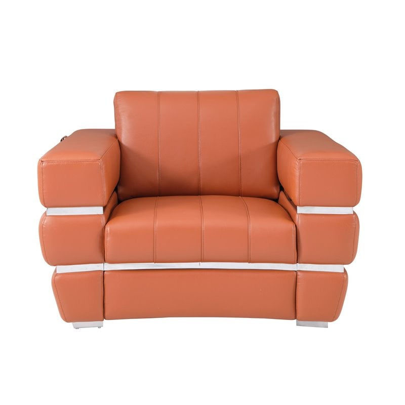 Titan Furnishings Modern Italian Leather Upholstered Sofa Set in Camel Brown
