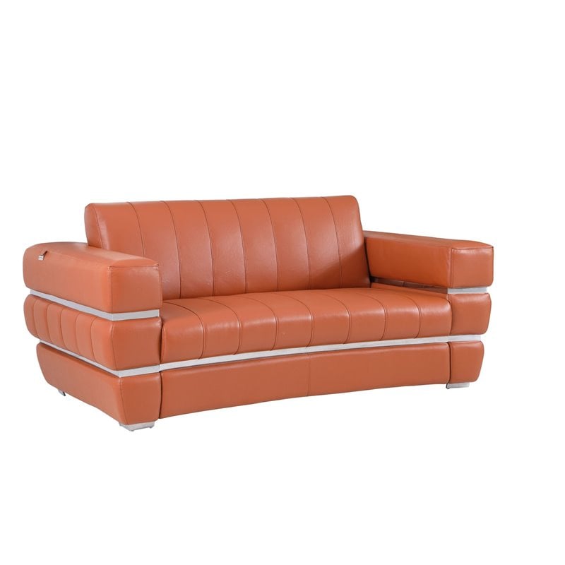 Titan Furnishings Modern Italian Leather Upholstered Sofa Set in Camel Brown