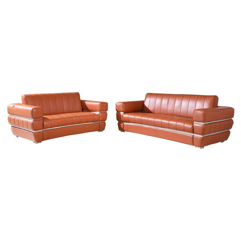 Titan Furnishings Modern Italian Leather Sofa and Loveseat Set in Brown