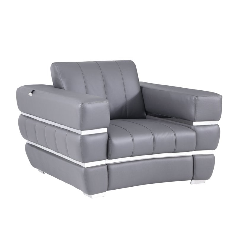 Titan Furnishings Modern Italian Leather Upholstered Sofa Set in Dark Gray