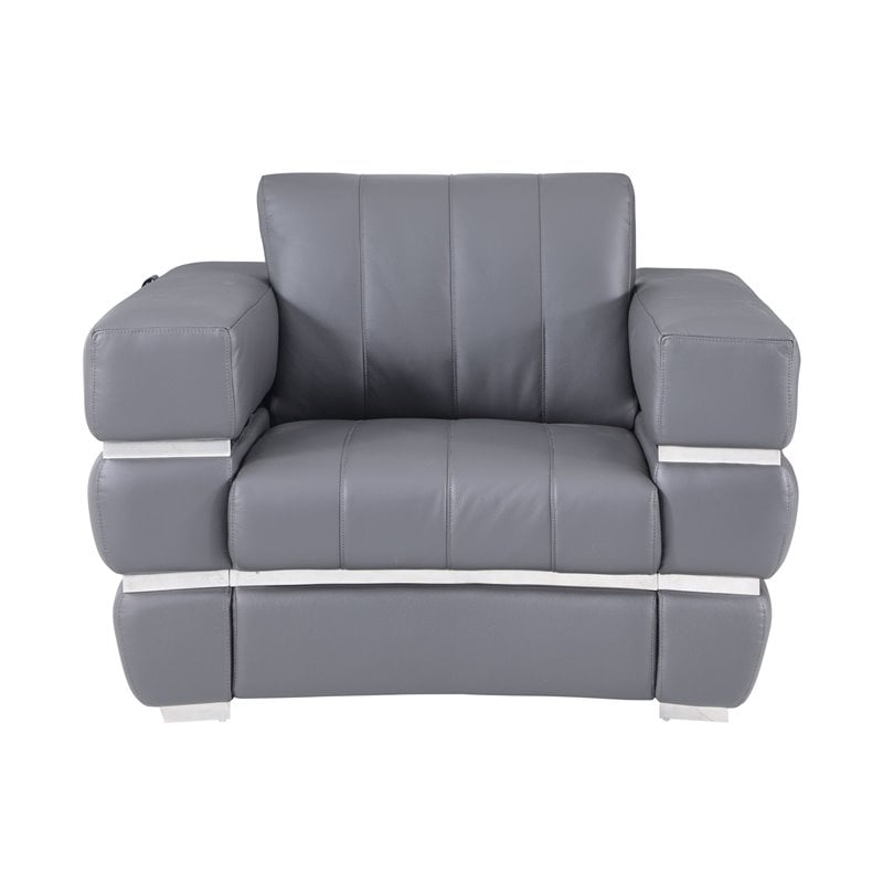 Titan Furnishings Modern Italian Leather Upholstered Sofa Set in Dark Gray