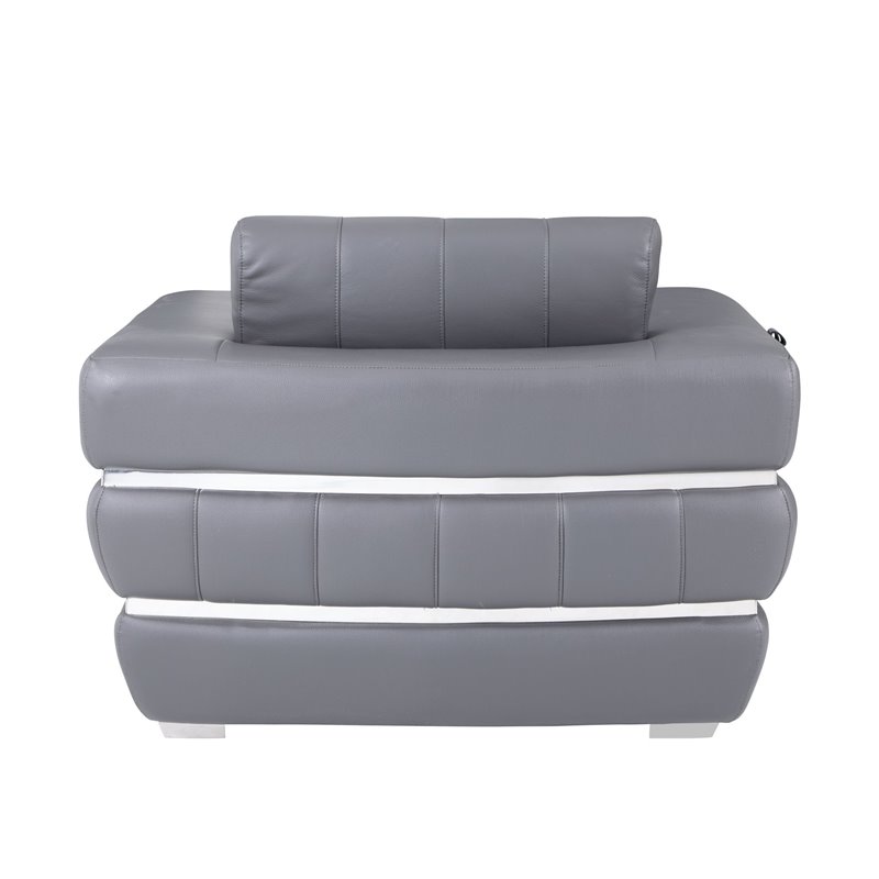 Titan Furnishings Modern Italian Leather Upholstered Sofa Set in Dark Gray