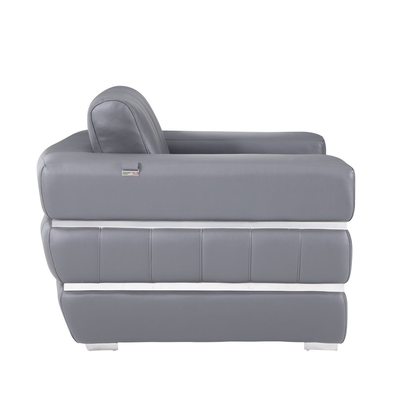 Titan Furnishings Modern Italian Leather Upholstered Sofa Set in Dark Gray