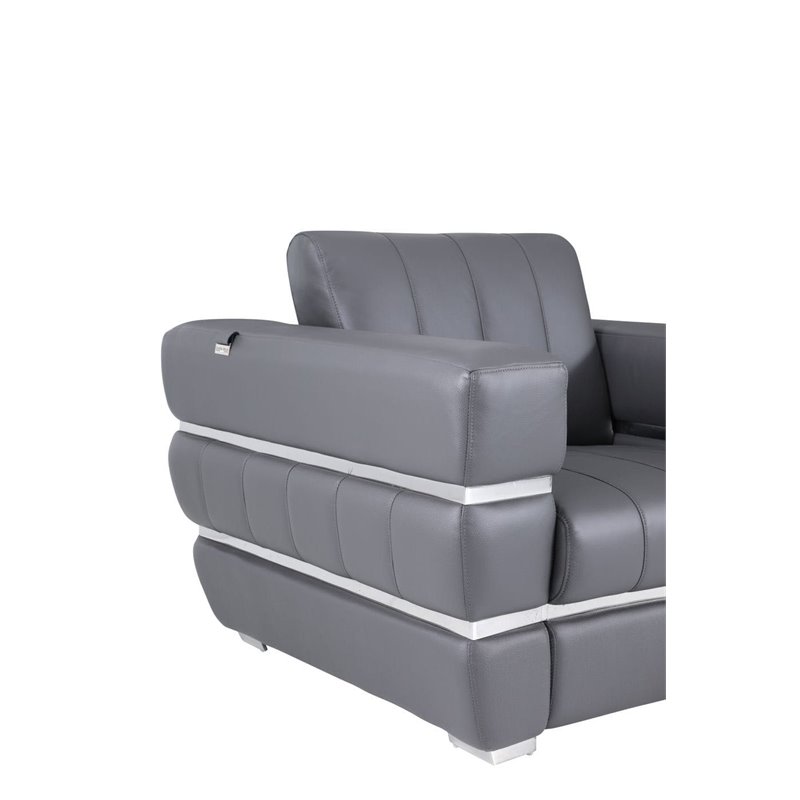 Titan Furnishings Modern Italian Leather Upholstered Sofa Set in Dark Gray