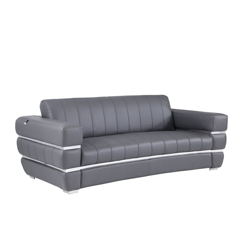 Titan Furnishings Modern Italian Leather Upholstered Sofa Set in Dark Gray