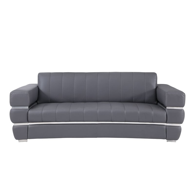 Titan Furnishings Modern Italian Leather Upholstered Sofa Set in Dark Gray