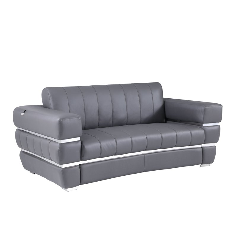 Titan Furnishings Modern Italian Leather Upholstered Sofa Set in Dark Gray