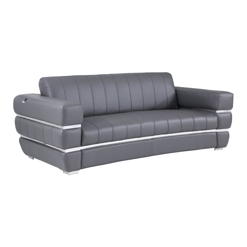 Titan Furnishings Modern Italian Leather Upholstered Sofa Set in Dark Gray