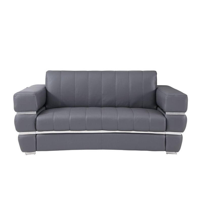 Titan Furnishings Modern Italian Leather Sofa and Loveseat Set in Dark Gray