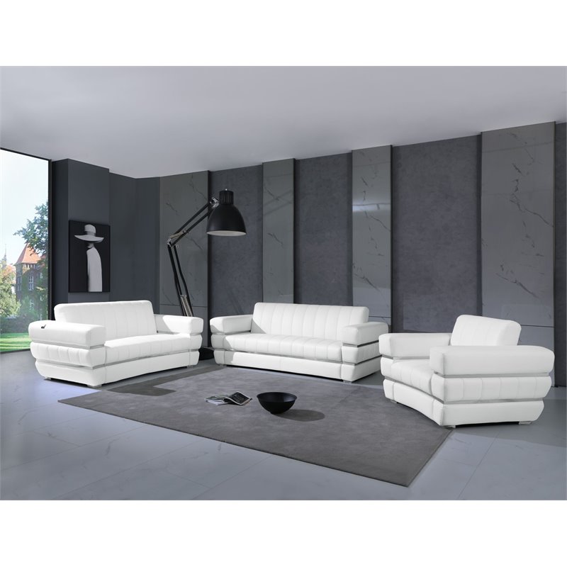 Titan Furnishings Modern Italian Leather Upholstered Sofa Set in White