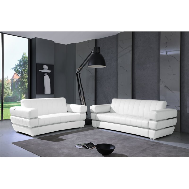 Titan Furnishings Modern Italian Leather Sofa and Loveseat Set in White