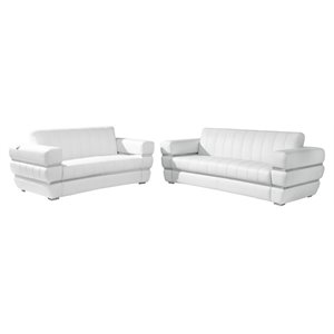 Titan Furnishings Modern Italian Leather Sofa and Loveseat Set in White