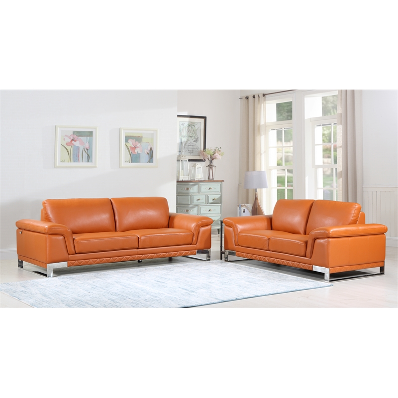 Titan Furnishings Genuine Italian Leather Sofa and Loveseat in Brown