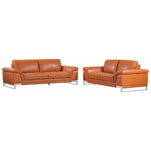 Titan Furnishings Genuine Italian Leather Sofa and Loveseat in Brown