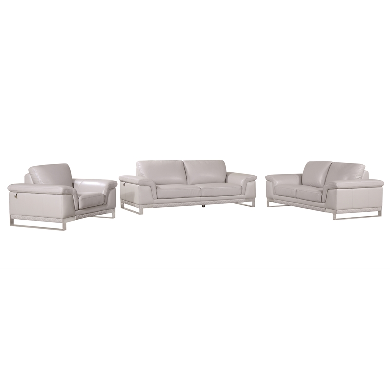 Titan Furnishings Genuine Italian Leather Upholstered Sofa Set in Gray