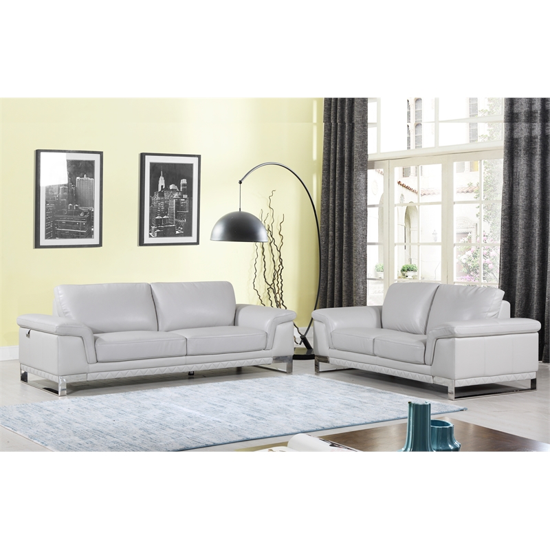 Titan Furnishings Genuine Italian Leather Upholstered Sofa Set in Gray