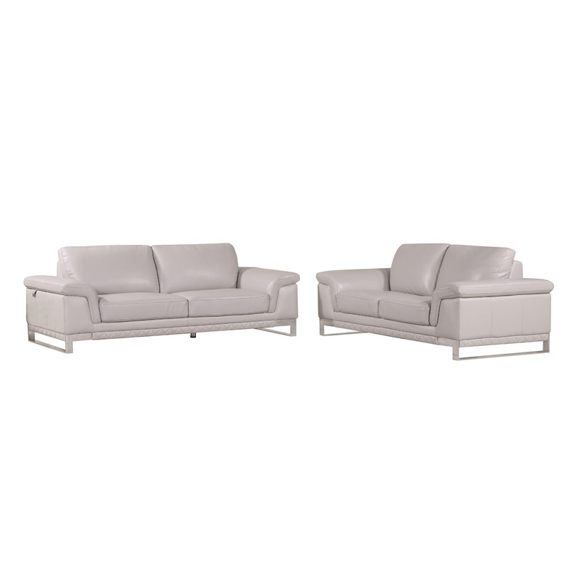 Titan Furnishings Genuine Italian Leather Reclining Sofa and Loveseat in Gray