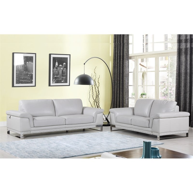 Titan Furnishings Genuine Italian Leather Reclining Sofa and Loveseat in Gray