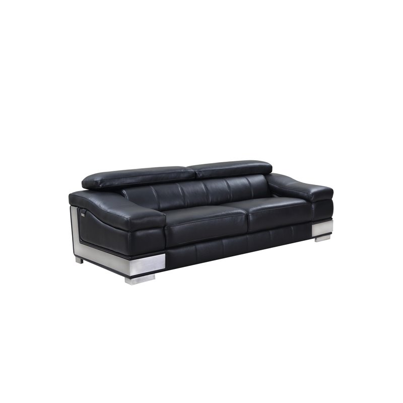 Titan Furnishings Genuine Italian Leather Upholstered Sofa Set in Black