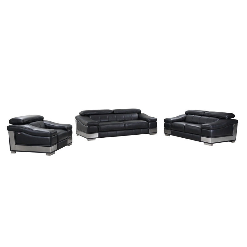 Titan Furnishings Genuine Italian Leather Upholstered Sofa Set in Black