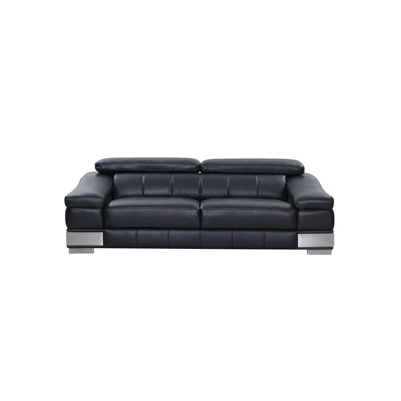 Titan Furnishings Genuine Italian Leather Upholstered Sofa Set in Black