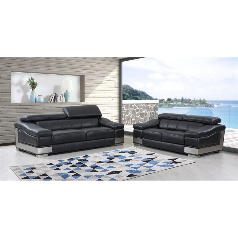 Titan Furnishings Genuine Italian Leather Sofa and Loveseat Set in Black