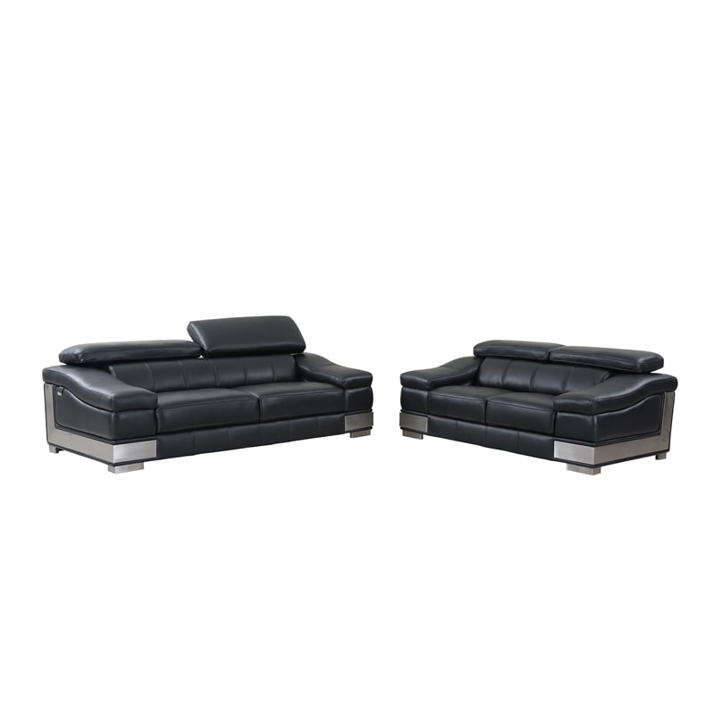 Titan Furnishings Genuine Italian Leather Sofa and Loveseat Set in Black
