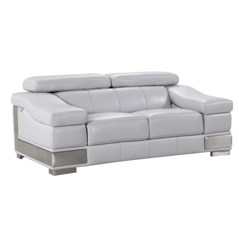 Titan Furnishings Genuine Italian Leather Upholstered Sofa Set in Light Gray