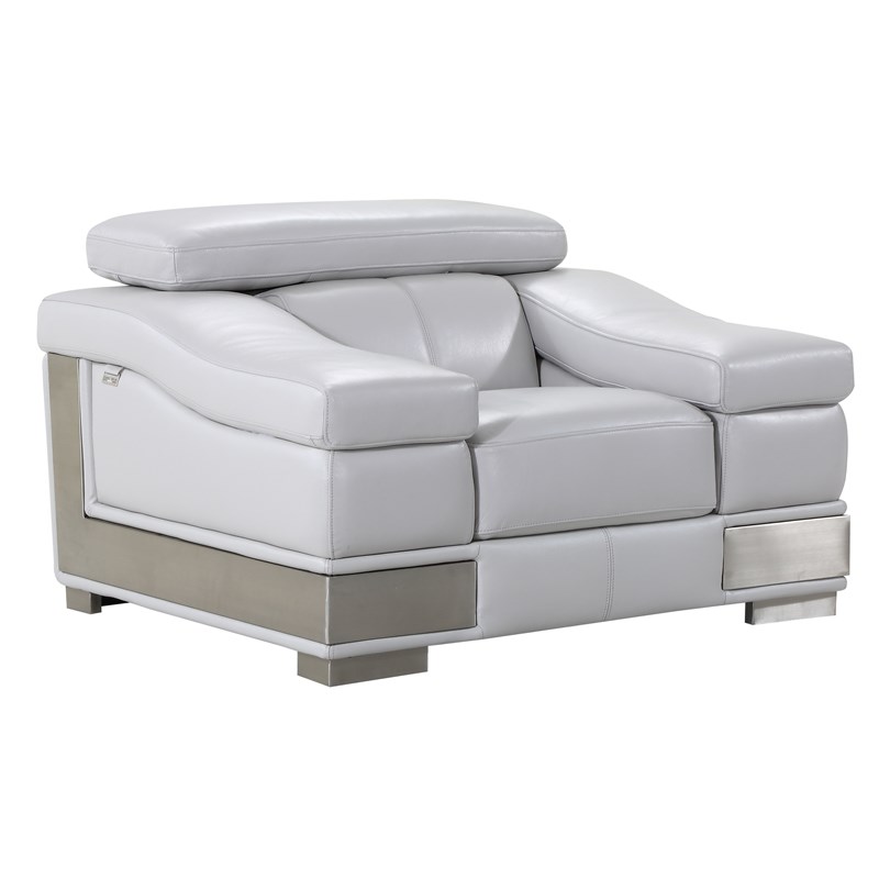 Titan Furnishings Genuine Italian Leather Upholstered Sofa Set in Light Gray