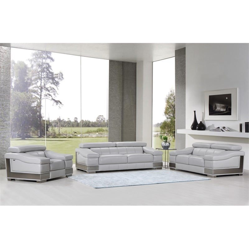 Titan Furnishings Genuine Italian Leather Upholstered Sofa Set in Light Gray