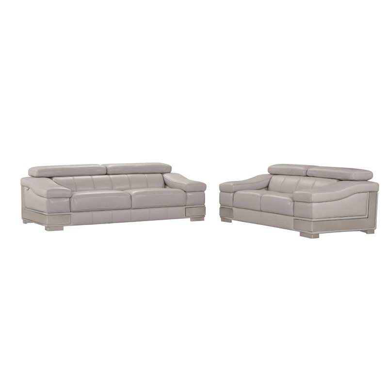 Titan Furnishings Genuine Italian Leather Sofa and Loveseat Set in Light Gray