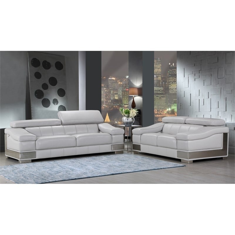 Titan Furnishings Genuine Italian Leather Sofa and Loveseat Set in Light Gray