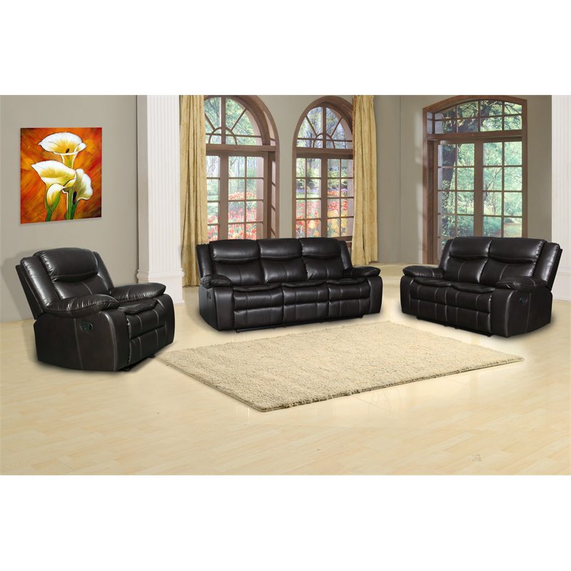 Titan Furnishings Transitional Faux Leather Reclining Sofa Set in Brown