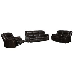 Titan Furnishings Transitional Faux Leather Reclining Sofa Set in Brown