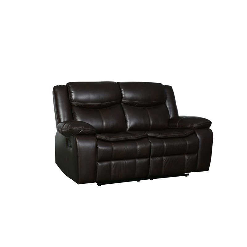Titan Furnishings Transitional Faux Leather Reclining Sofa Set in Brown