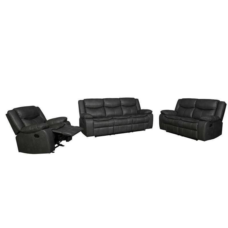 Titan Furnishings Transitional Faux Leather Reclining Sofa Set in Gray