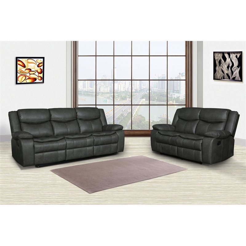 Titan Furnishings Transitional Faux Leather Reclining Sofa and Loveseat in Gray