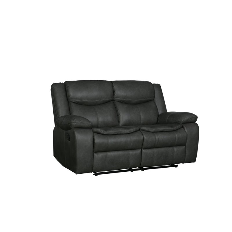 Titan Furnishings Transitional Faux Leather Reclining Sofa and Loveseat in Gray