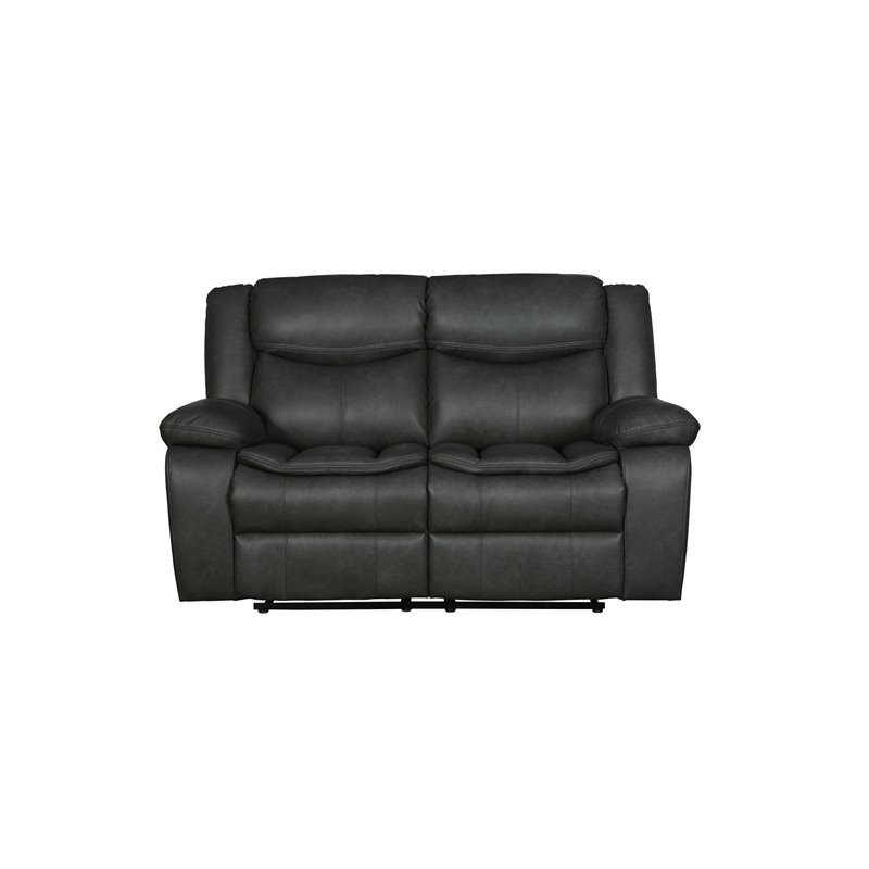 Titan Furnishings Transitional Faux Leather Reclining Sofa and Loveseat in Gray
