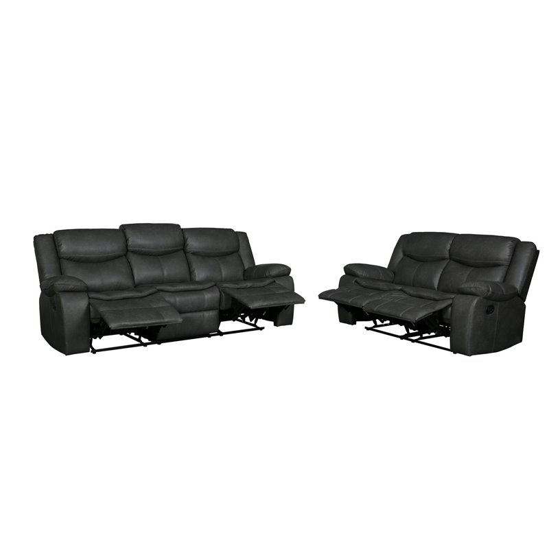 Titan Furnishings Transitional Faux Leather Reclining Sofa and Loveseat in Gray